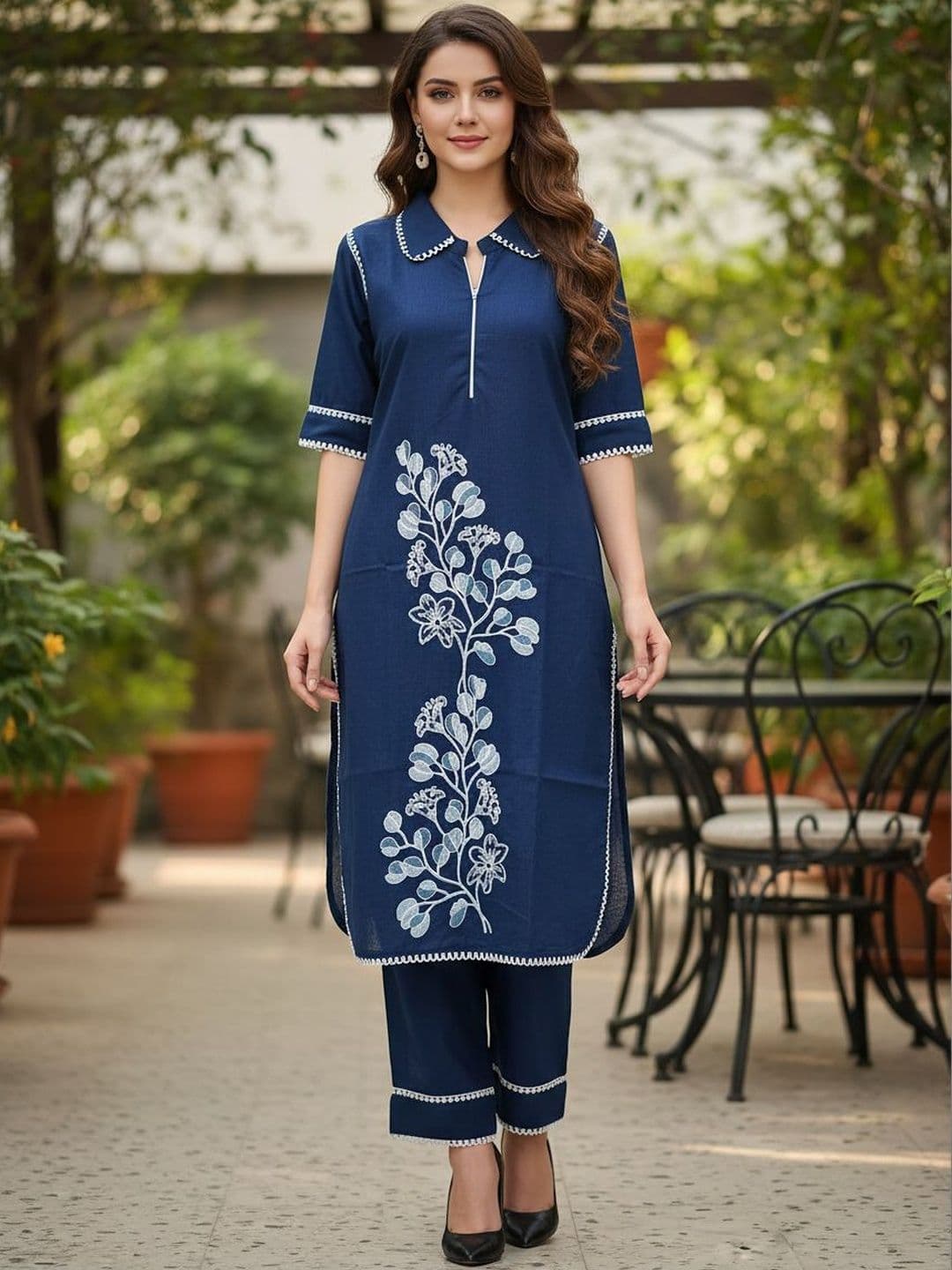 Moda Rapido Women Floral Embroidered Regular Thread Work Kurta with Trousers - view 1