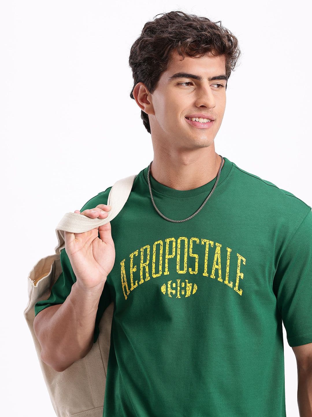 Aeropostale Brand Logo Printed Drop-Shoulder Sleeves Pure Cotton Relaxed Fit T-shirt - view 1