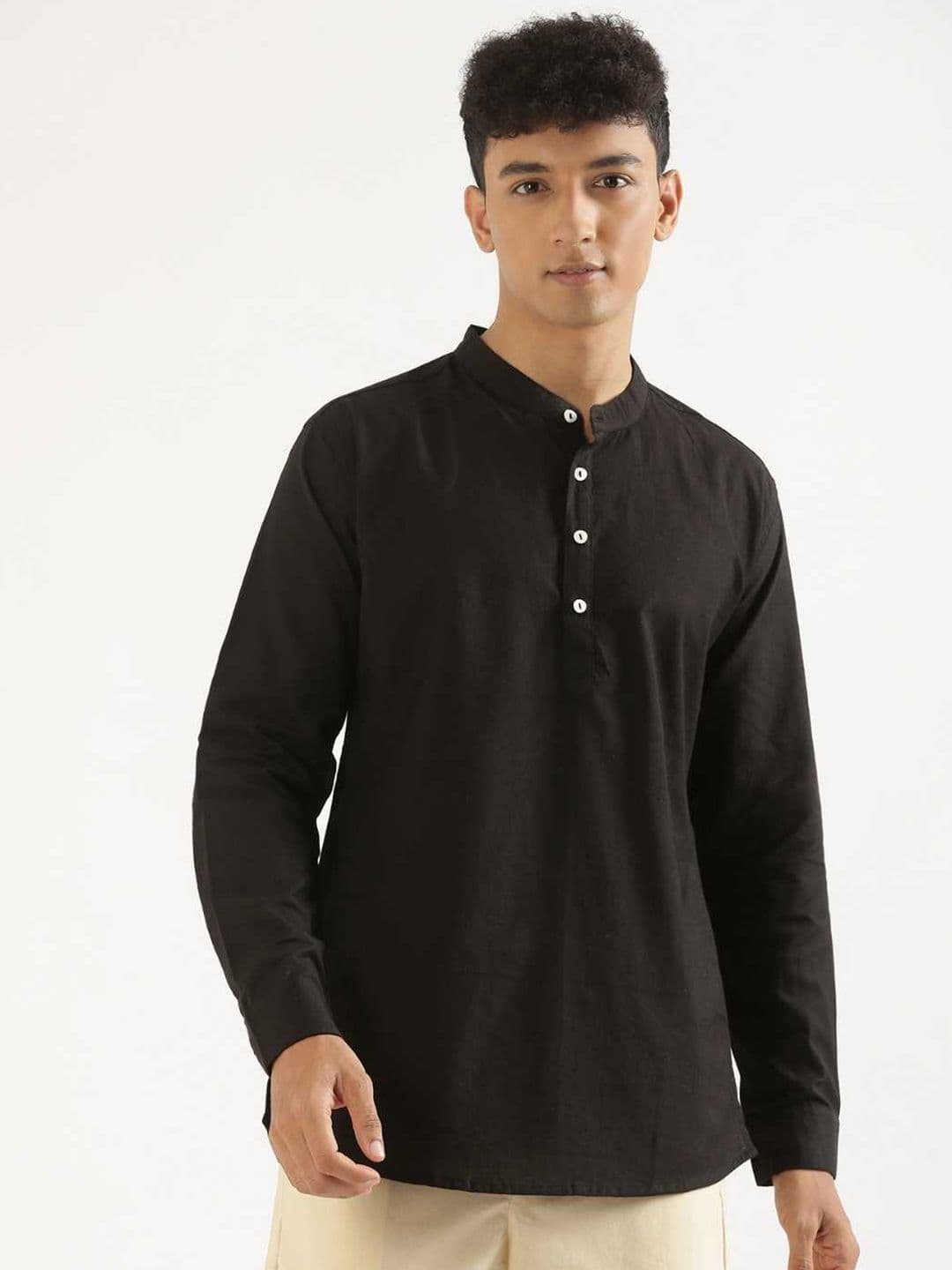 SAADAA Mandarin Collar Straight Linen Kurta - view 1