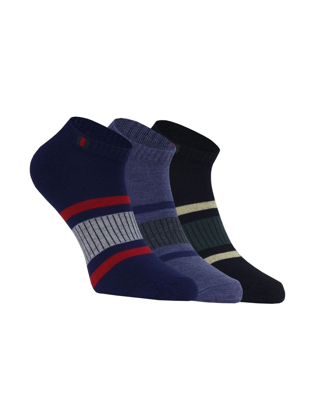 BERYX Unisex Pack of 3 Cotton Blend Striped Ankle Length Socks - view 1