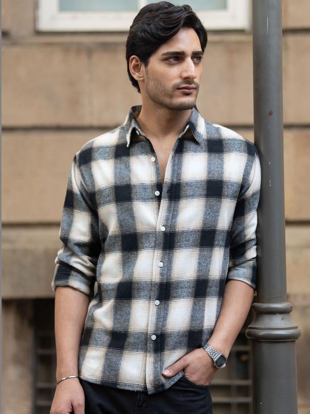 Powerlook Brushed Checks Tartan Cotton Long Sleeves Shirt - view 1