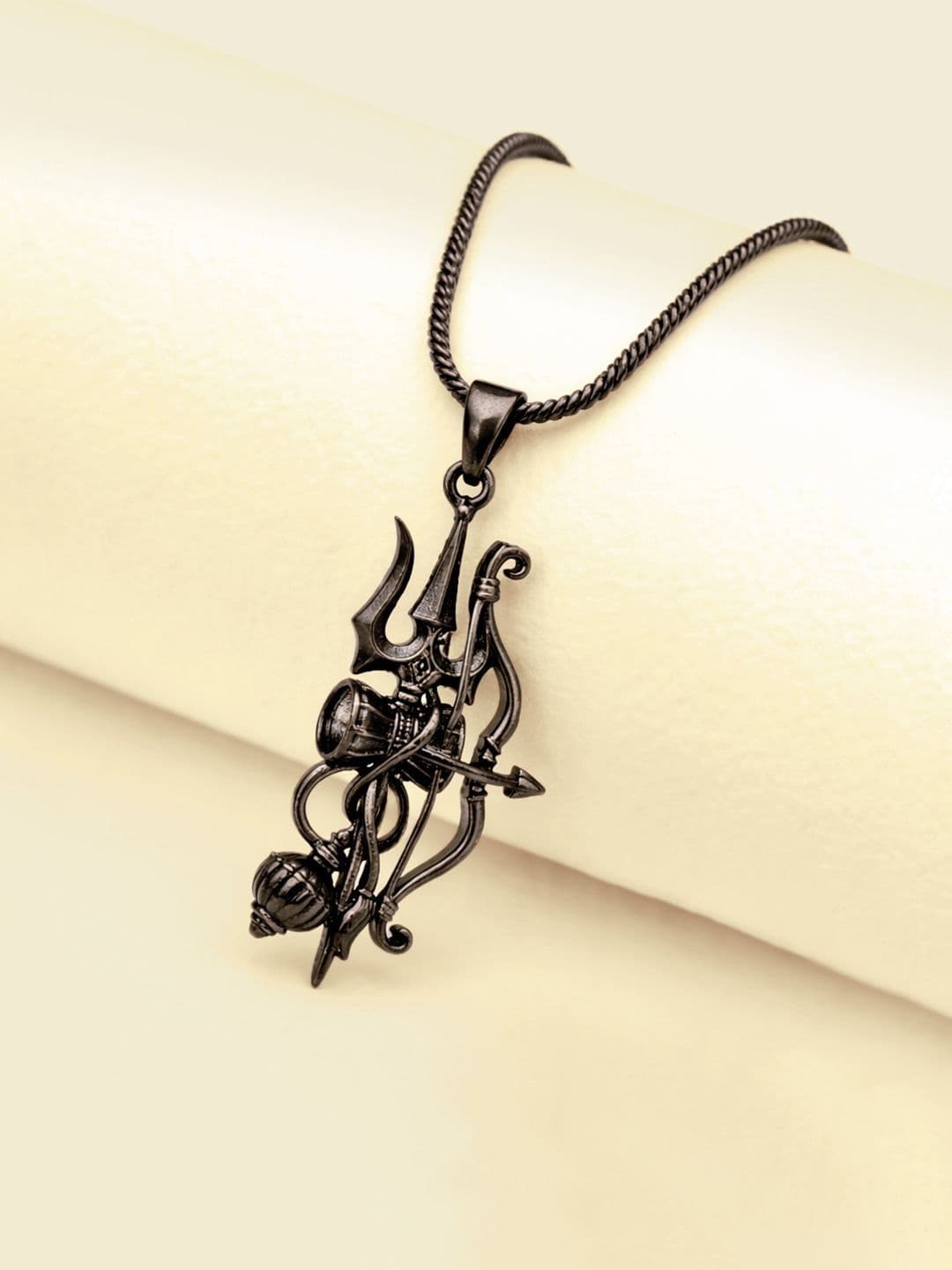 Voylla Spiritual Trishul Flame Black Rhodium Pendant Necklace For Men
