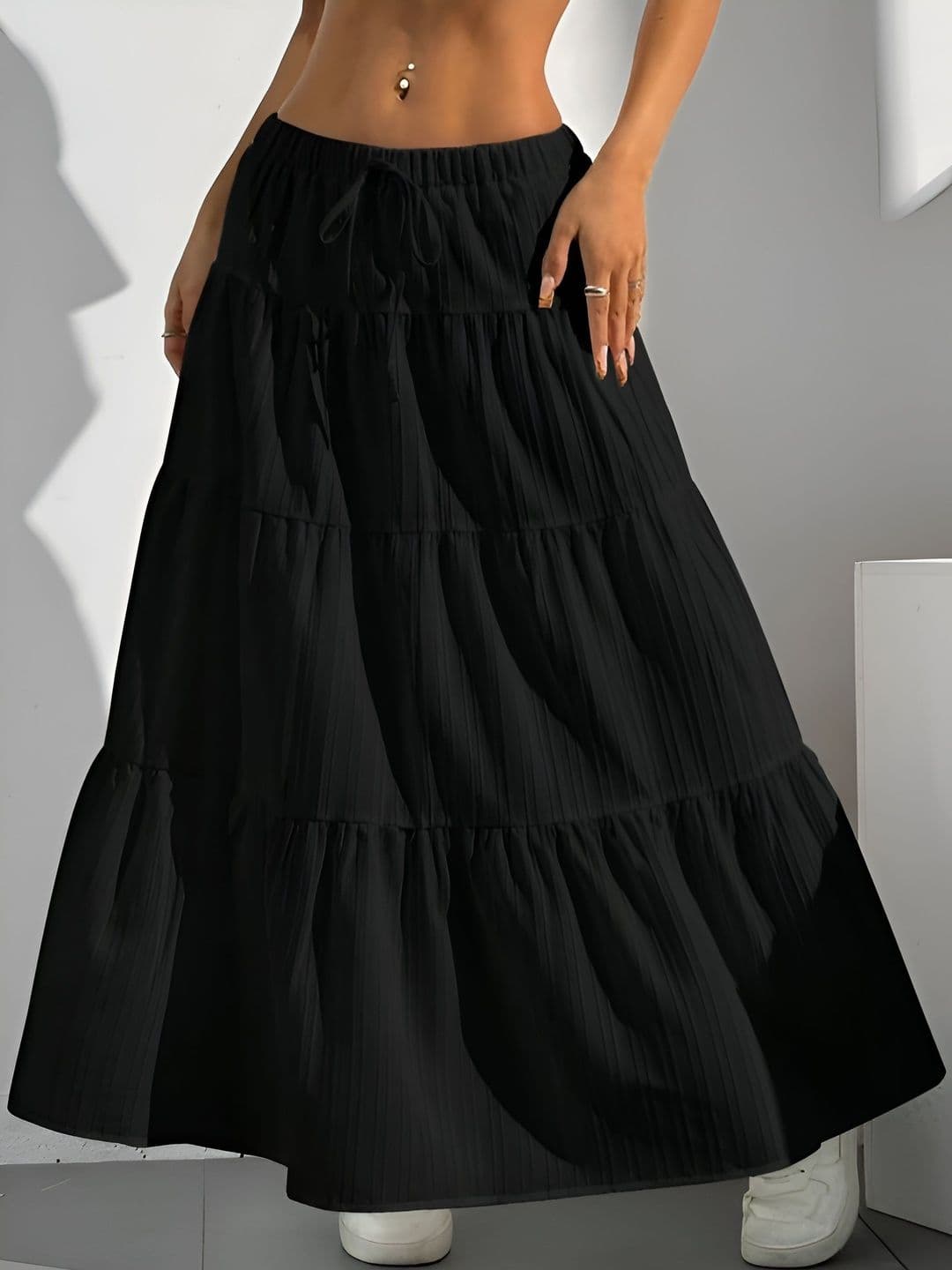 ZELZIS Women Cotton Cambric Summer Checks Maxi Tiered Skirt - view 1
