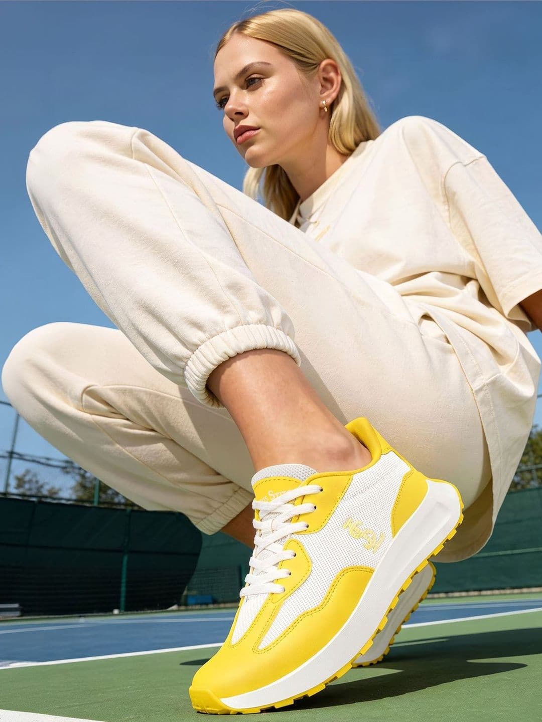LOUIS STITCH Women's Aurelian Yellow Sport Lace-Up Casual Athleisure Shoes - view 1