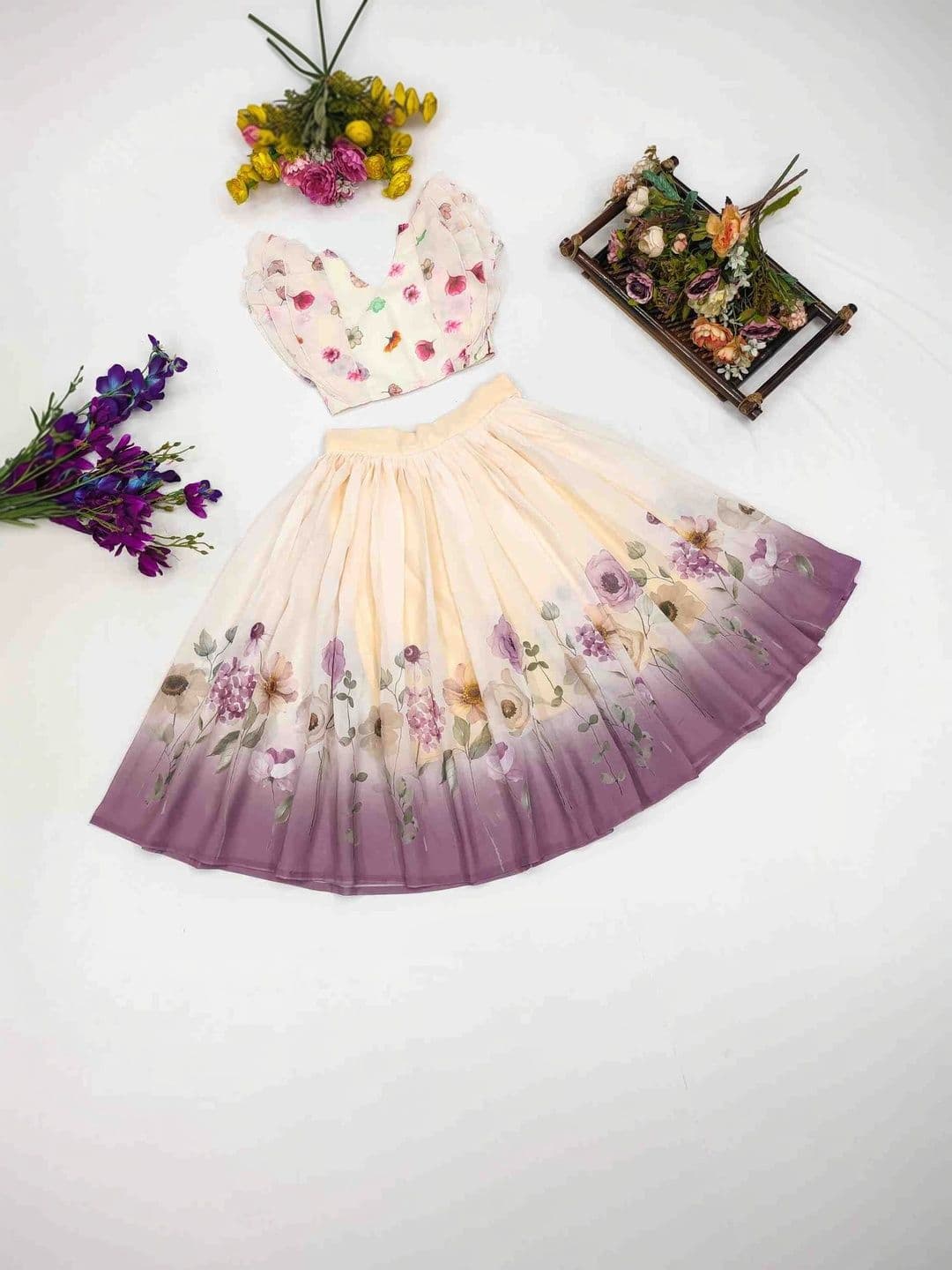 RJ ONLINE Girls Printed Semi-Stitched Lehenga & - view 1