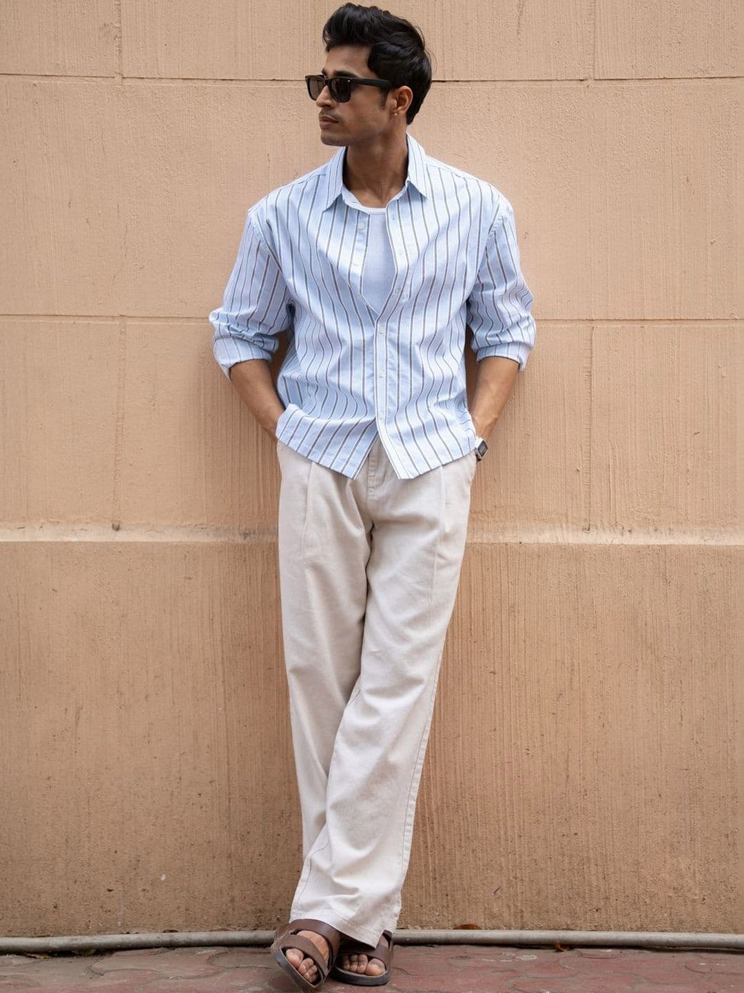 Powerlook Pale Lightweight Vertical Stripes Cotton Long Sleeves Shirt - view 1