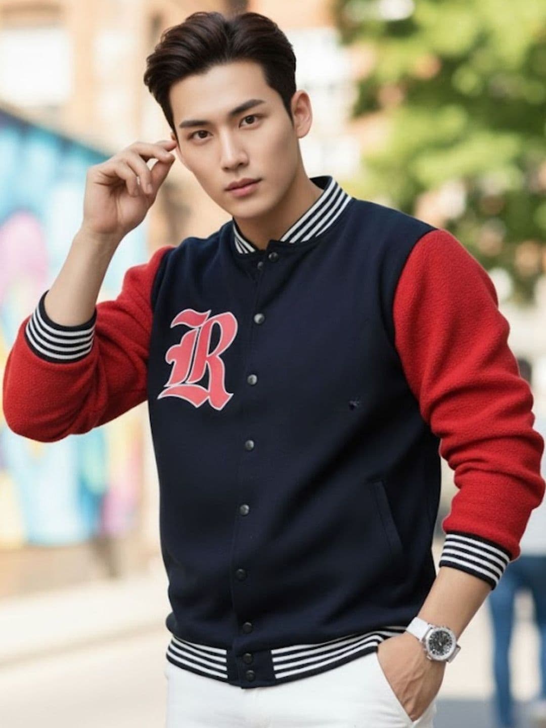 Metronaut Men Brand Logo Colourblocked Fleece Insulator Varsity Jacket - view 1