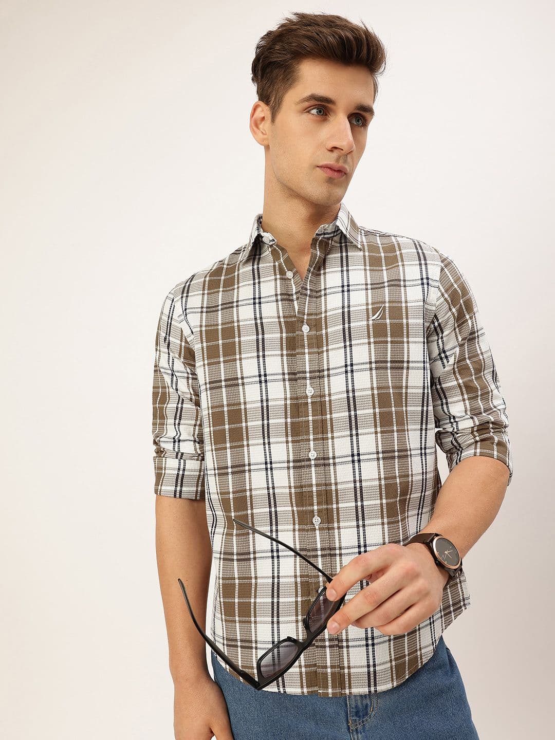 Nautica Slim Fit Tartan Checked Pure Cotton Casual Shirt - view 1