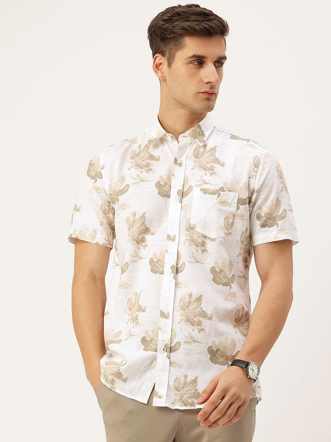 Peter England Slim Fit Floral Printed Pure Cotton Casual Shirt - view 1