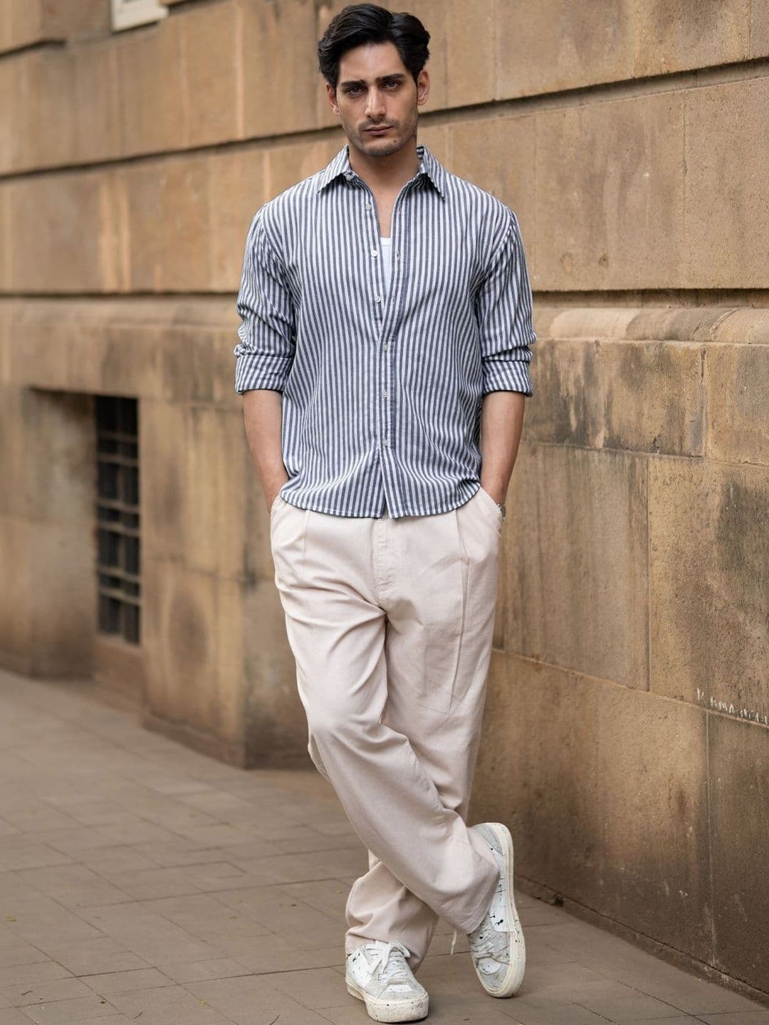 Powerlook Lightweight Vertical Stripes Cotton Long Sleeves Shirt - view 1