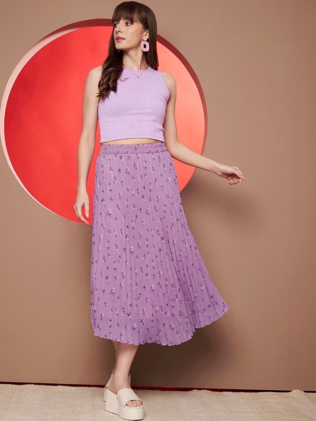 ZWERLON Women Cotton Blend Floral Midi Flared Skirt - view 1