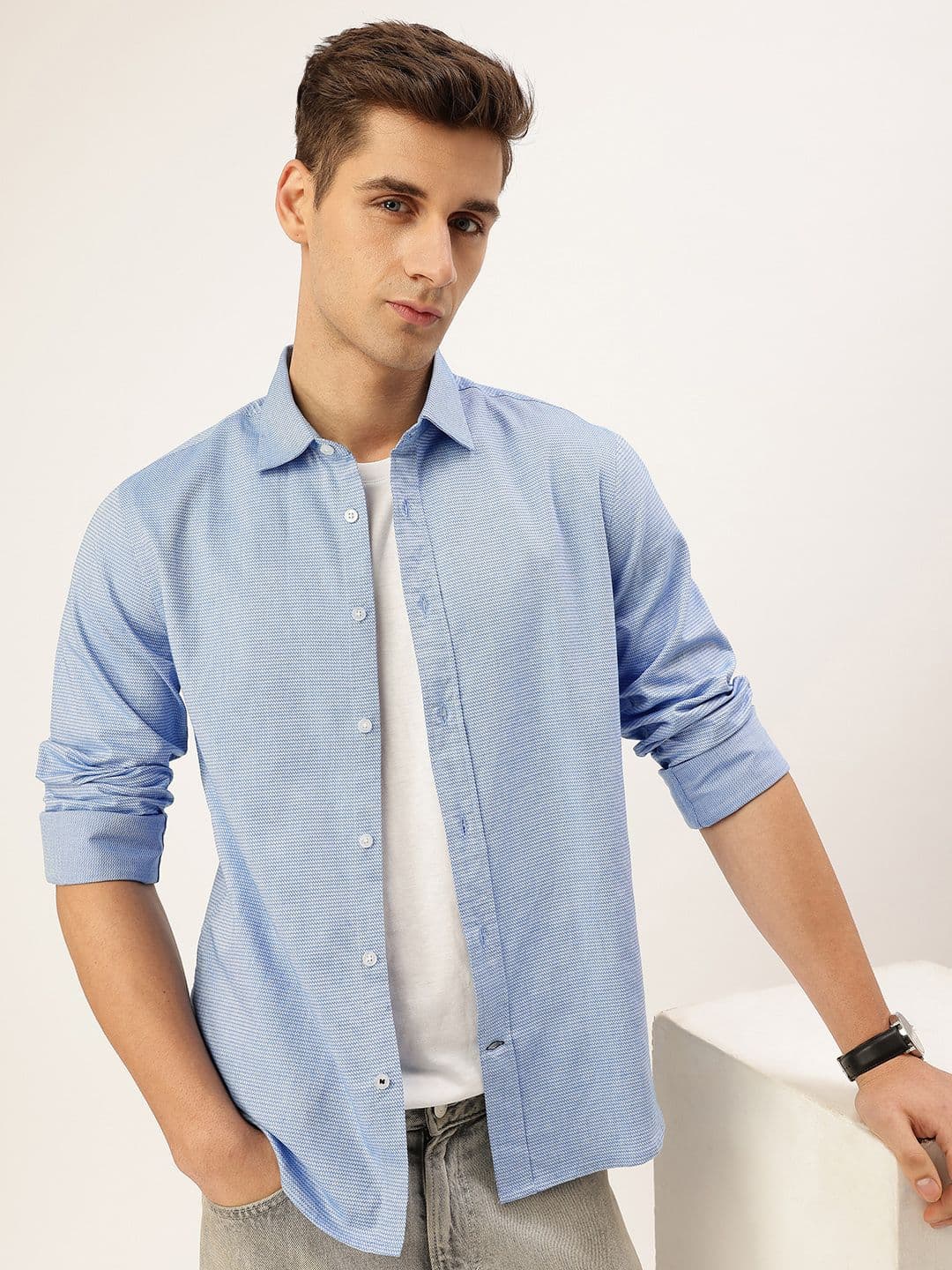 Nautica Slim Fit Self Design Textured Pure Cotton Casual Shirt - view 1