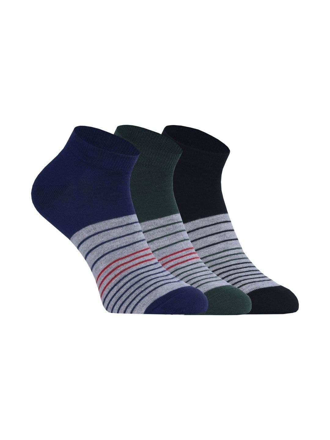 BERYX Unisex Pack of 3 Cotton Blend Striped Ankle Length Socks - view 1