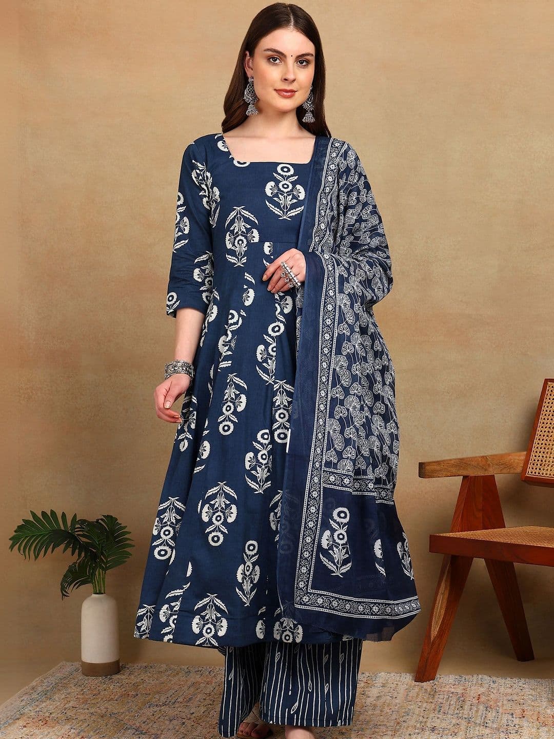 ADYASAA THE LABEL Women Ethnic Motifs Printed Regular Pure Cotton Kurta with Palazzos & With Dupatta - view 1