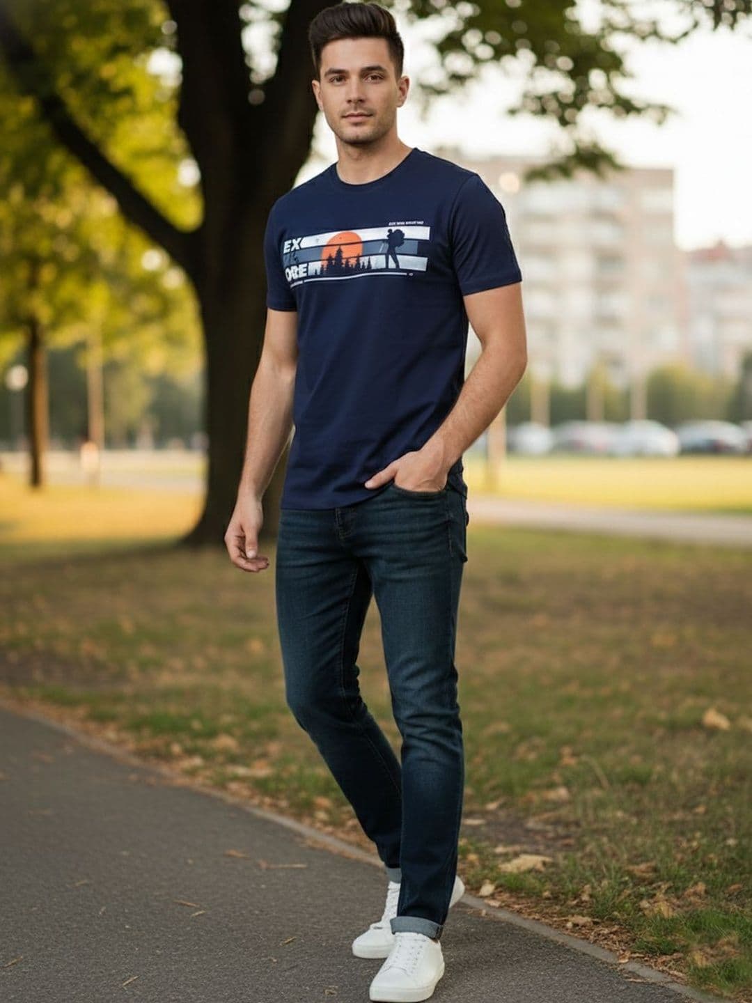 The Roadster Lifestyle Co Printed Cotton Round Neck T-shirt - view 1