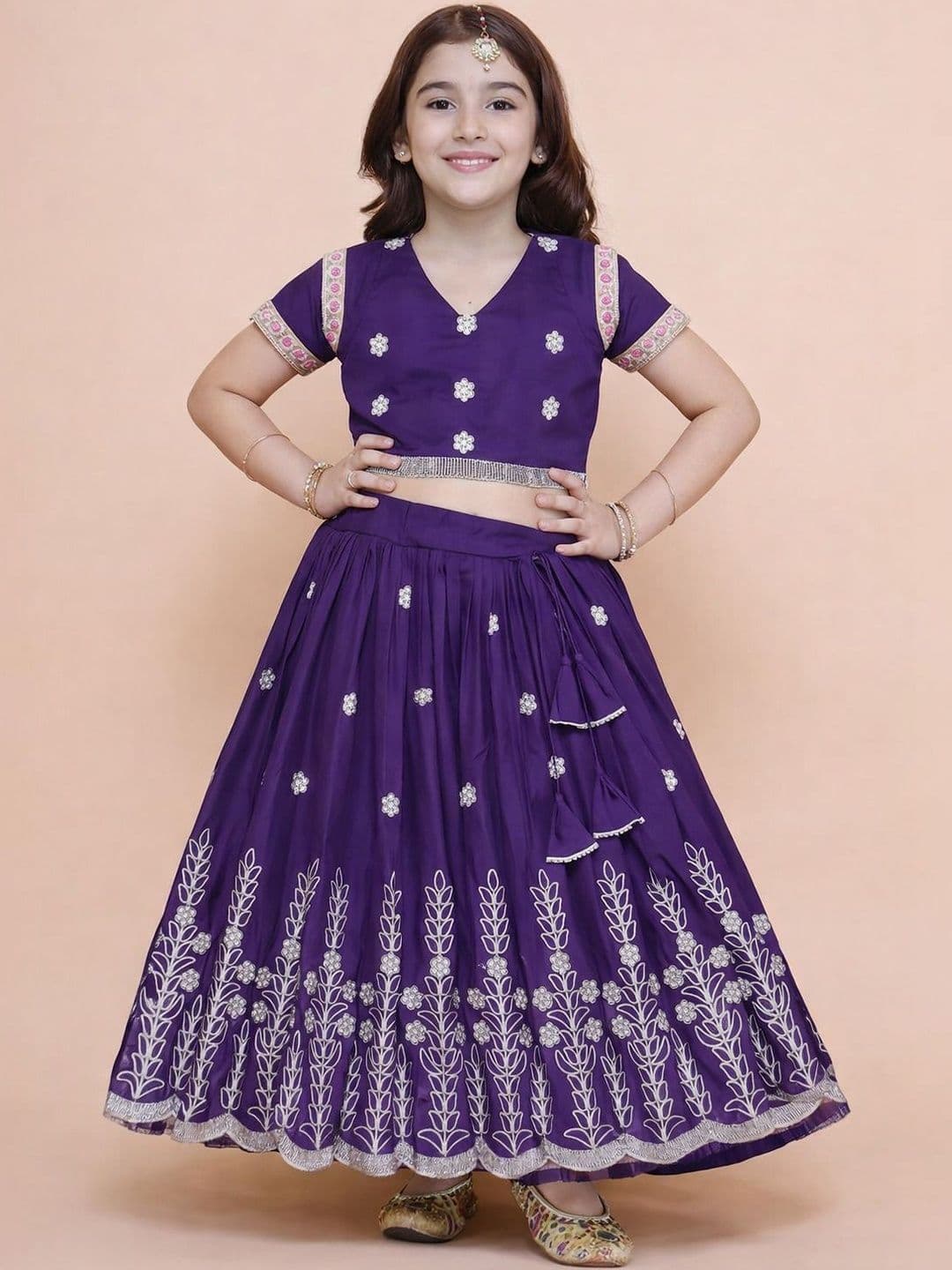 KATRODIYA ENTERPRISE Girls Embroidered Thread Work Tie and Dye Ready to Wear Lehenga & - view 1
