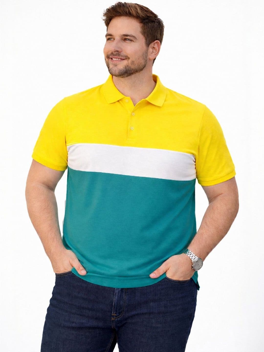 STYLE ACCORD Men Colourblocked Polo Collar Applique T-shirt - view 1
