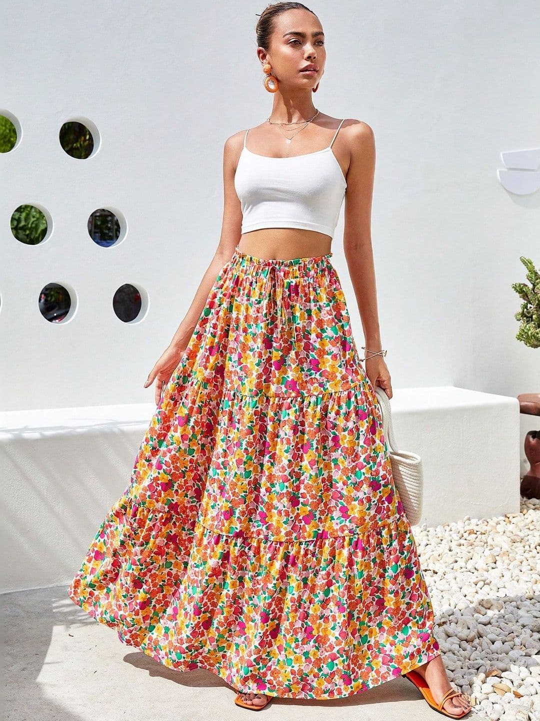 Stylecast X Slyck Women Floral Printed Tiered Maxi Skirt - view 1