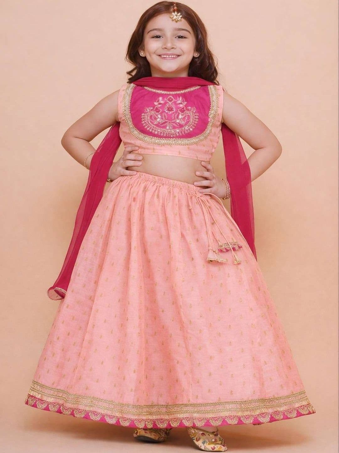 JOVK DESIGN Girls Embroidered Thread Work Tie and Dye Semi-Stitched Lehenga & Blouse With Dupatta - view 1