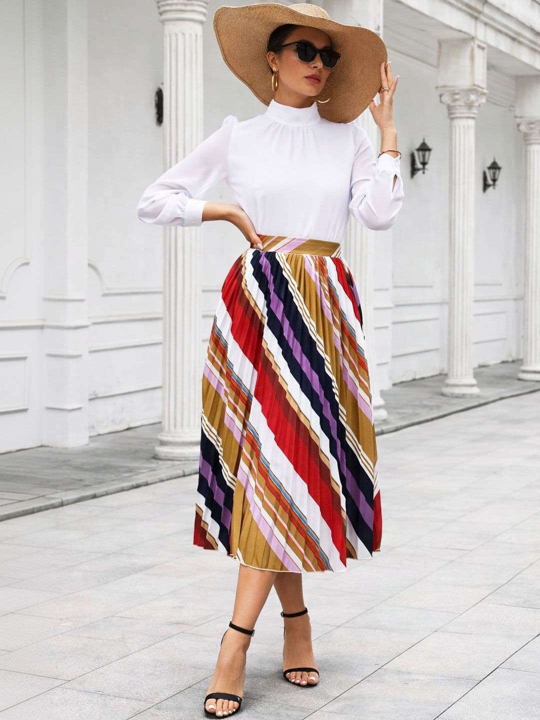 Stylecast X Slyck Women Striped Midi Flared Skirt - view 1