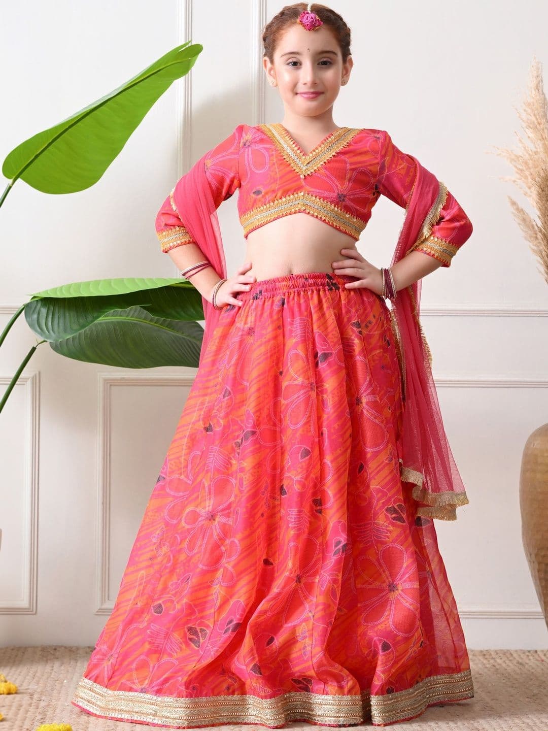House of Pataudi Girls Embroidered Flared Lehenga Choli with Dupatta - view 1
