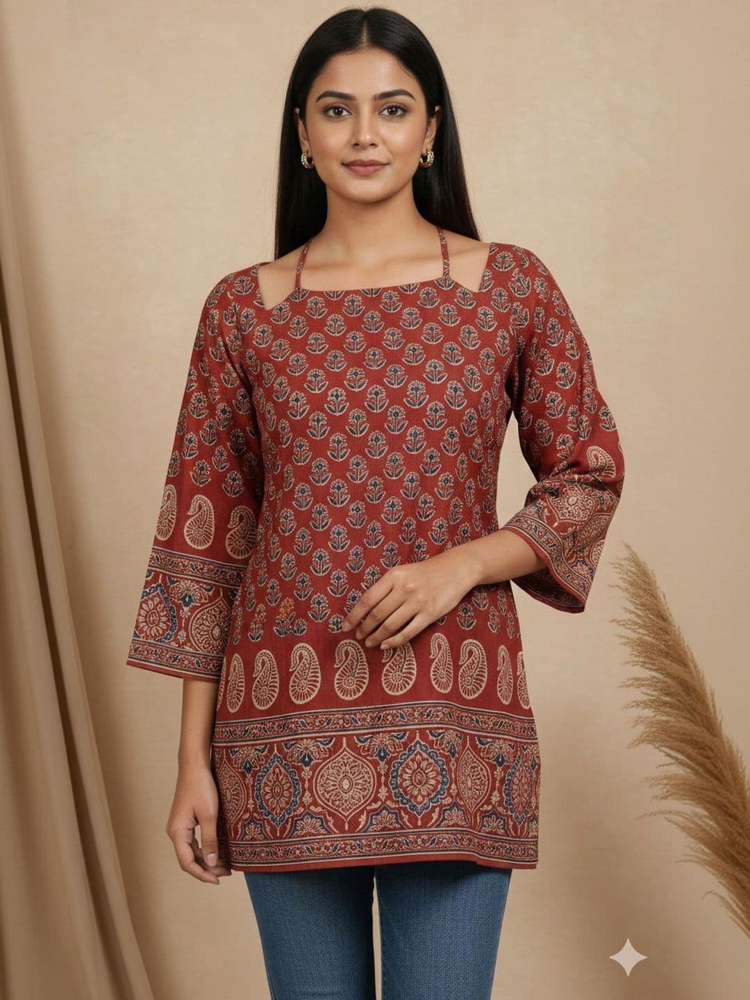 KALINI Women Ethnic Motifs Printed Flared Sleeves Sequinned Kurta - view 1