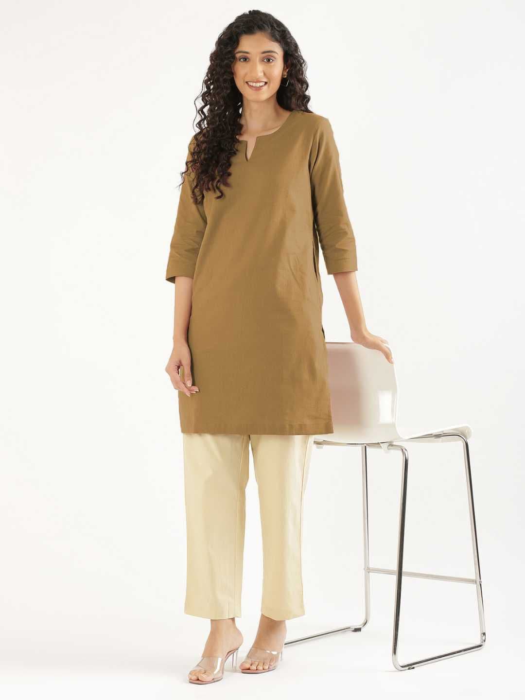 SAADAA Airy Linen Mid Thigh Length Kurta - view 1