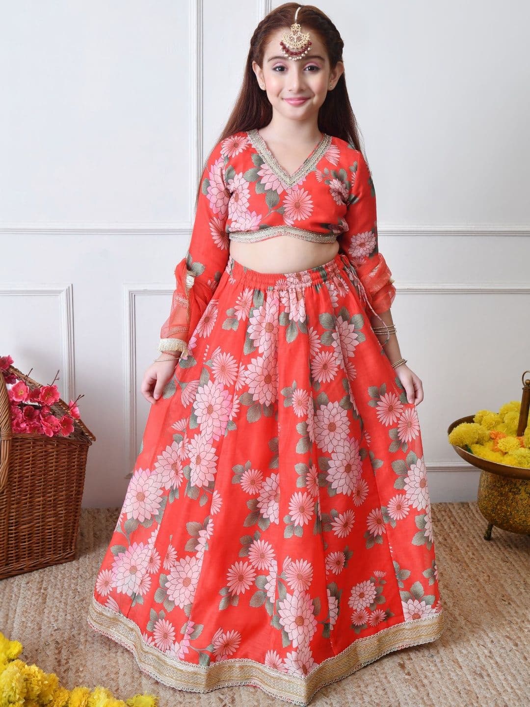 House of Pataudi Girls Printed Flared Lehenga Choli with Dupatta - view 1