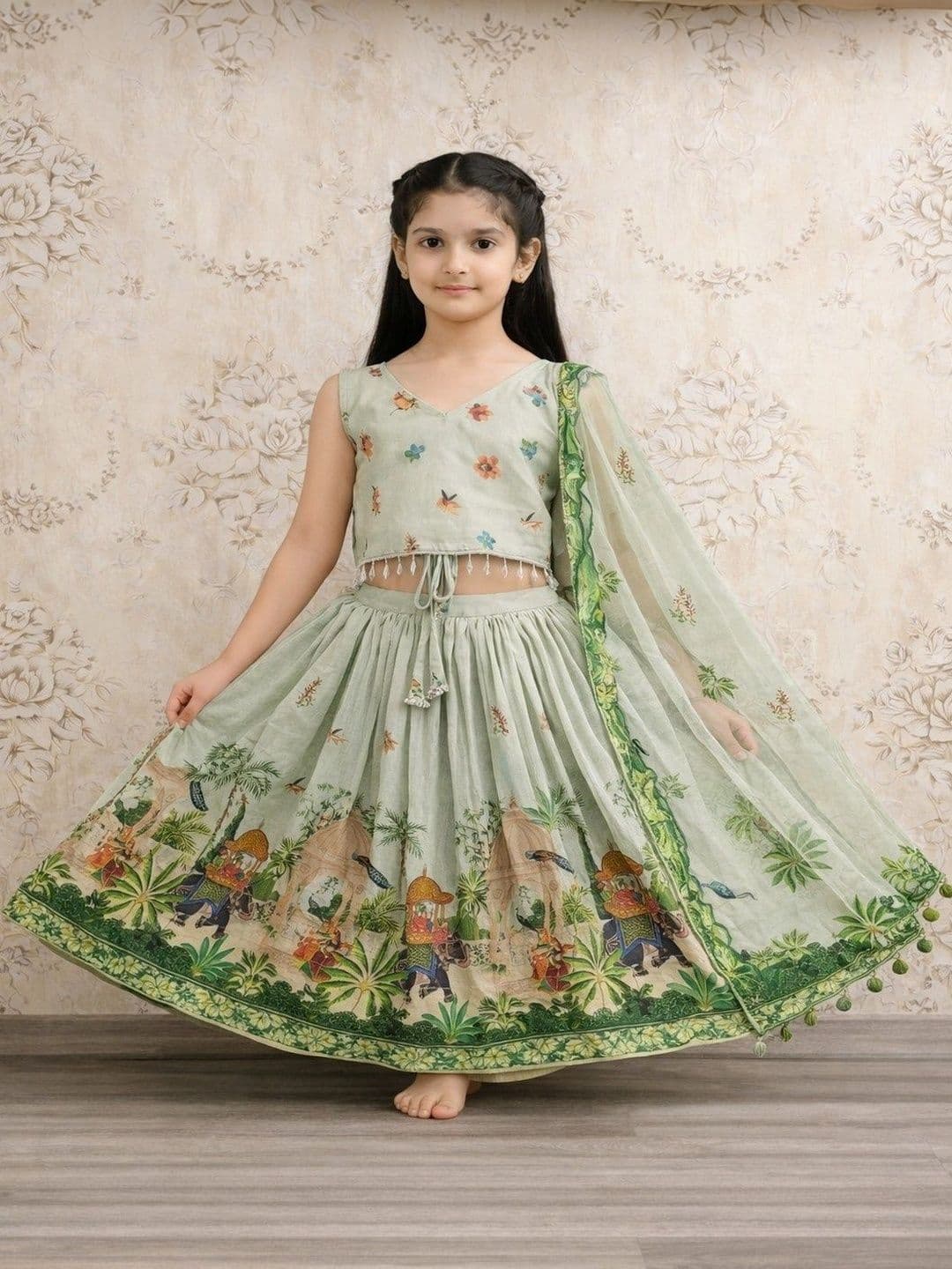 Helene Girls Printed Kalamkari Ready to Wear Lehenga & Blouse With Dupatta - view 1