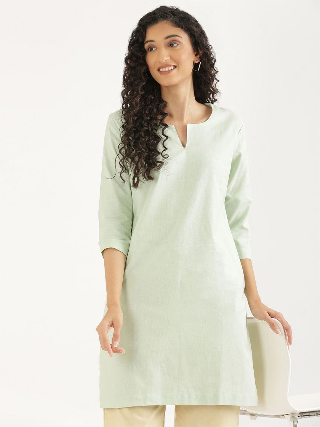 SAADAA Airy Linen Mid Thigh Length Kurta - view 1
