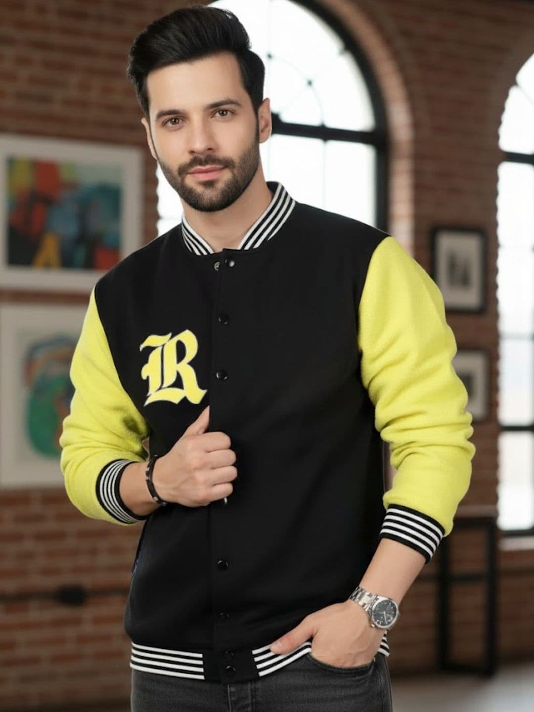 Metronaut Men Colourblocked Fleece Insulator Varsity Jacket - view 1