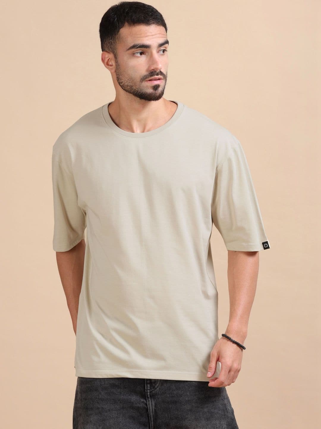 THE BEETEL HOUSE Beige Oversized Drop-Shoulder T-shirt for Men - view 1