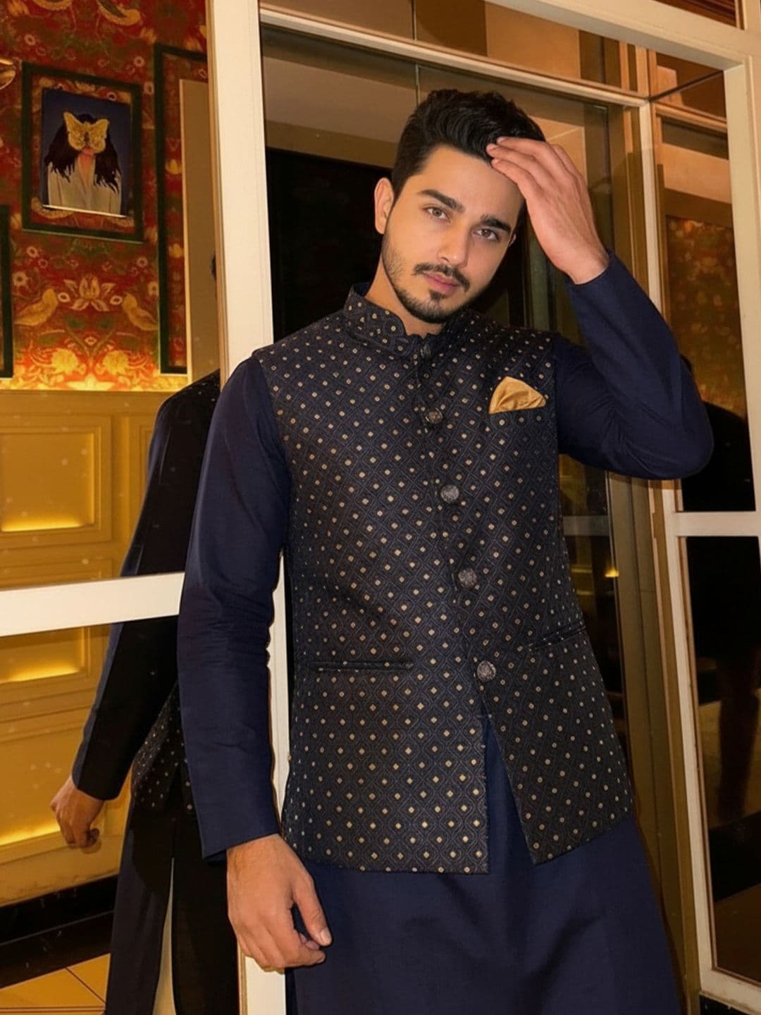 KISAH Woven-Design Mandarin Collar Nehru Jacket - view 1