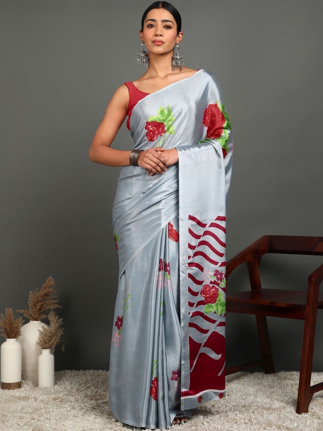 SZN Floral Poly Crepe Saree - view 1