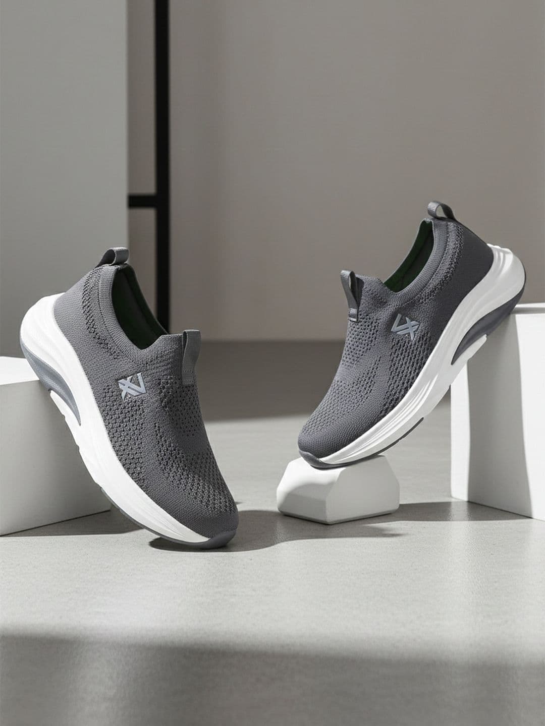 Liberty LEAP7X Men Black & Dark Grey Memory Foam Knit-Mesh Slip-On Walking Shoes - view 1