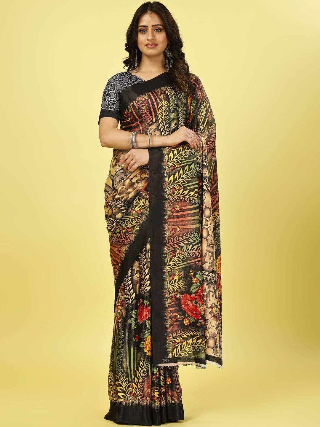 SZN Floral Poly Crepe Saree - view 1
