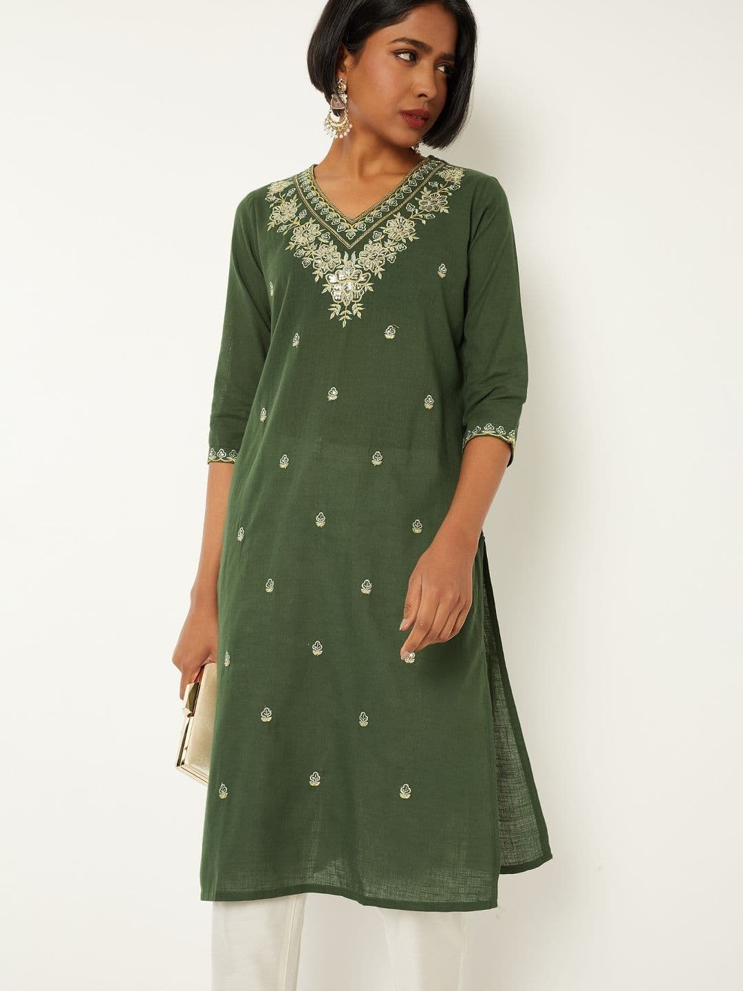 max Women Geometric Embroidered Kurta - view 1