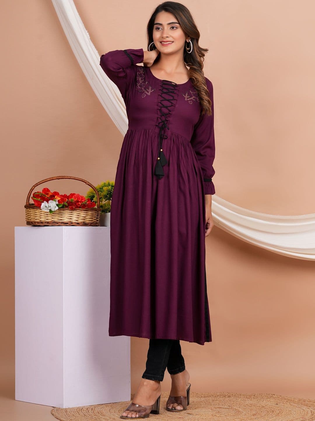 ALHADAYA Women Floral Embroidered Floral Anarkali Kurta - view 1