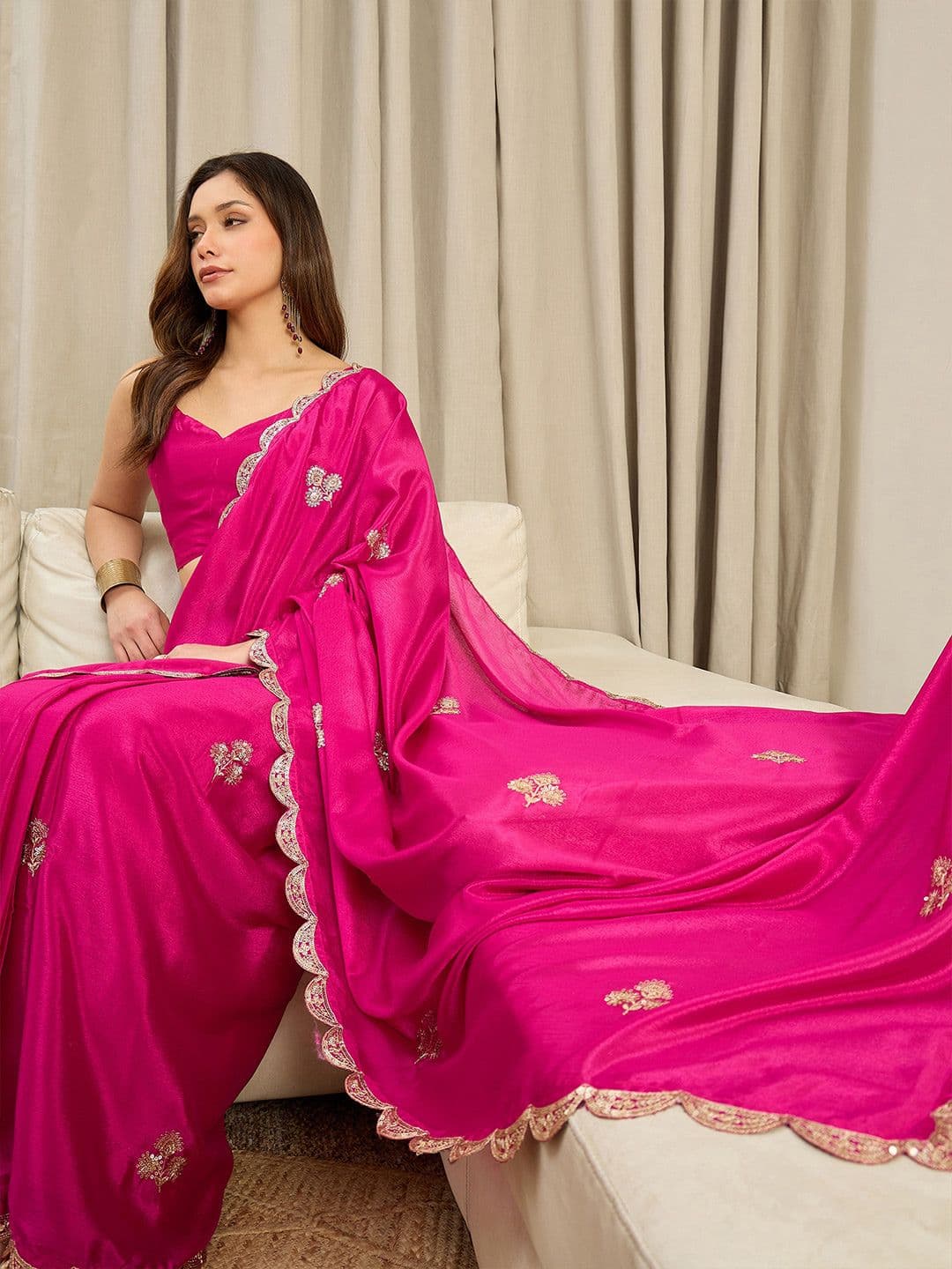 Saree mall Embellished Zari Pure Chiffon Heavy Work Ready To Wear Sarees - view 1