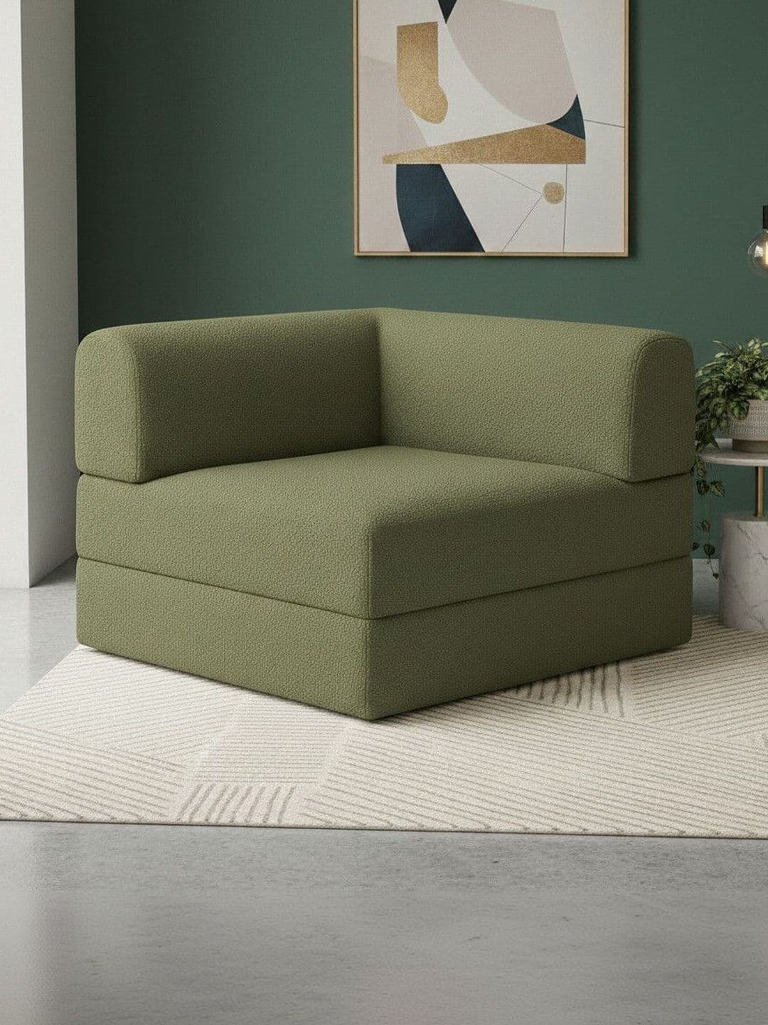 Pum Pum Olive Leatherette 1 Seater Fold Out Sofa Cum Bed - view 1
