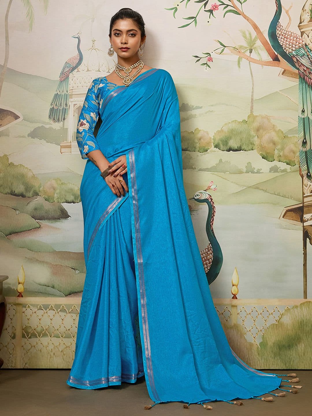 Sangria Party Wear Saree With Matching Blouse - view 1