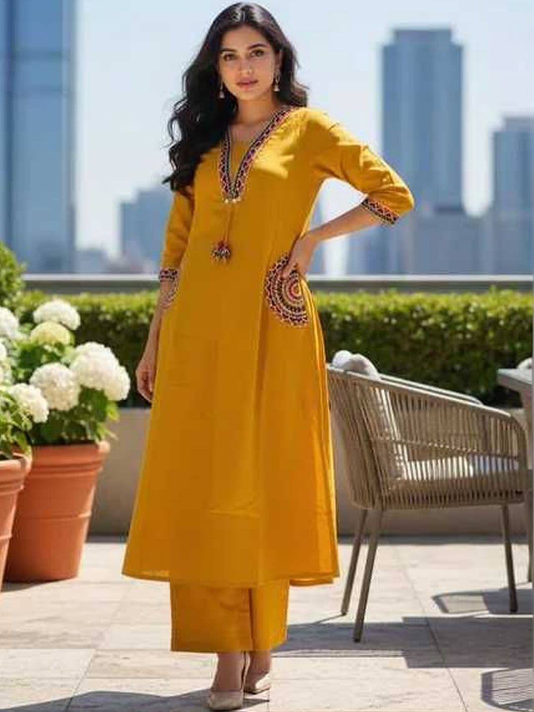EBBANI Women Ethnic Motifs Embroidered Regular Thread Work Kurta with Palazzos - view 1