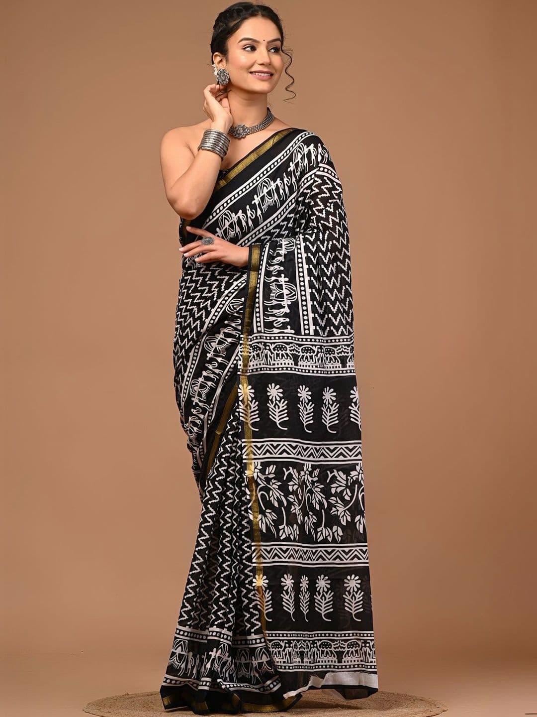 HERE&NOW Ethnic Motifs Pure Cotton Handloom Ikat Saree - view 1