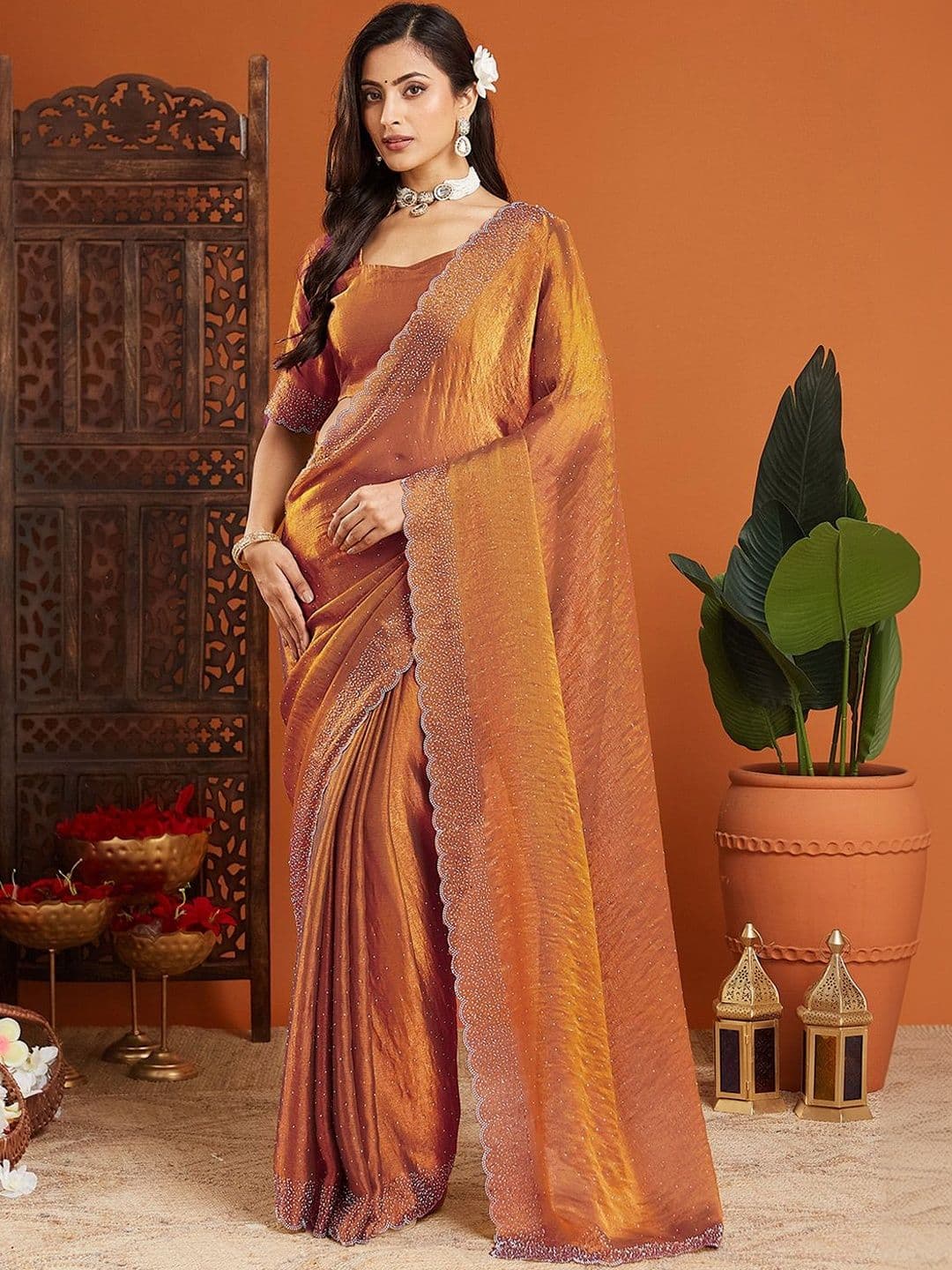 Dhaaga Ghar Embellished Beads and Stones Art Silk Heavy Work Saree - view 1