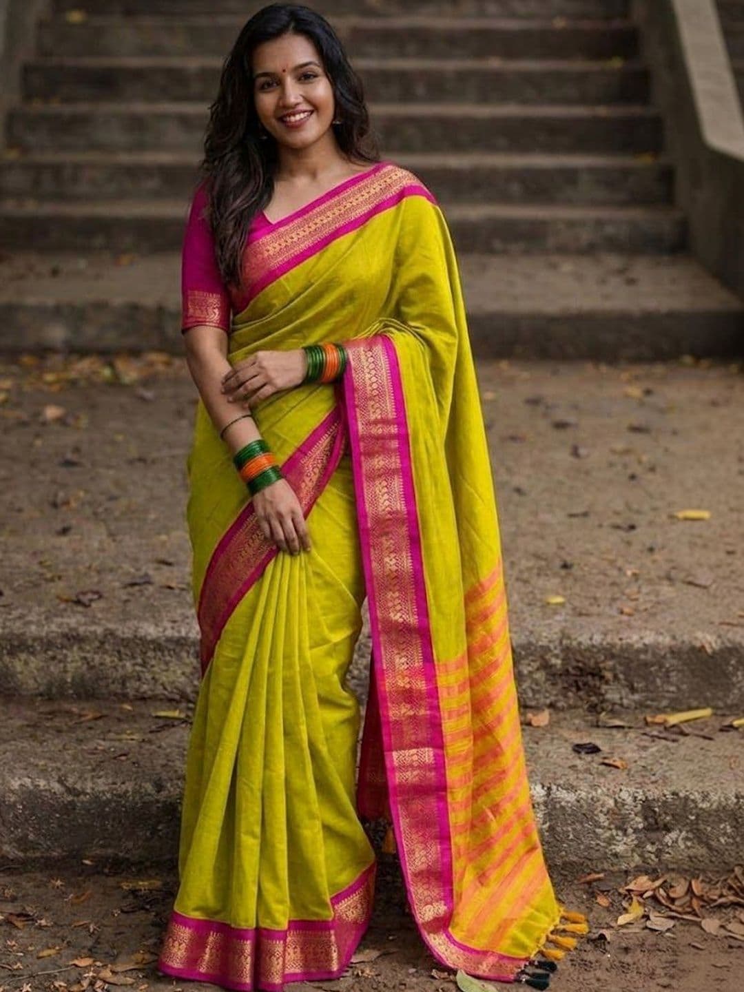 yourwish Woven Design Zari Silk Cotton Handloom Paithani Saree - view 1
