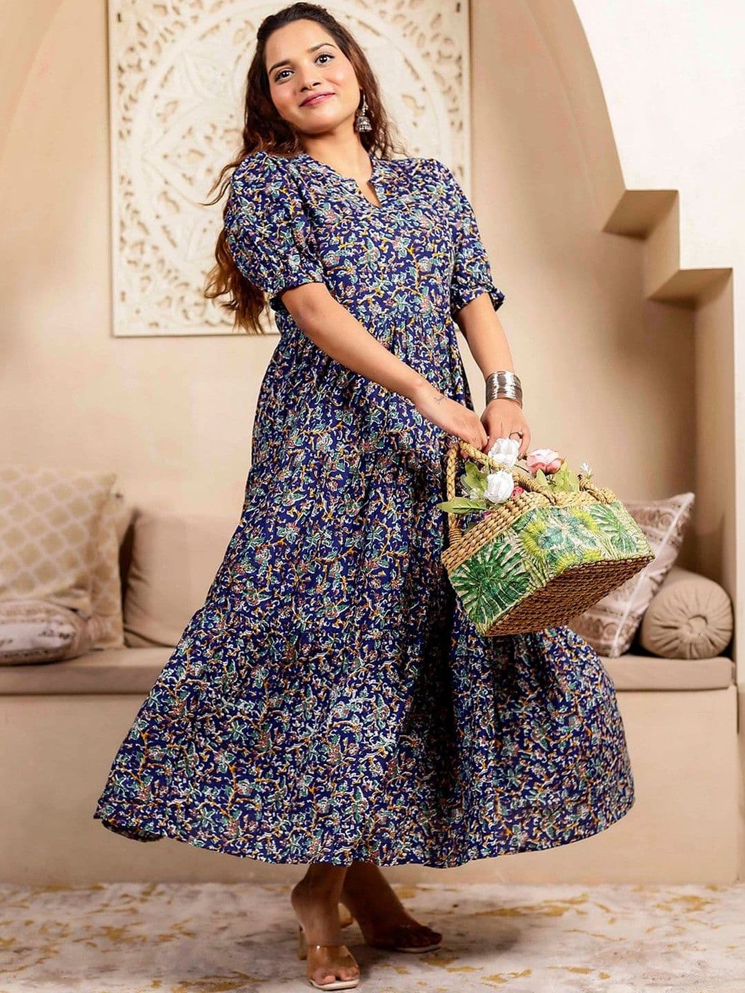 Krunal Raiyani Women Printed Crepe Anarkali Kurta - view 1