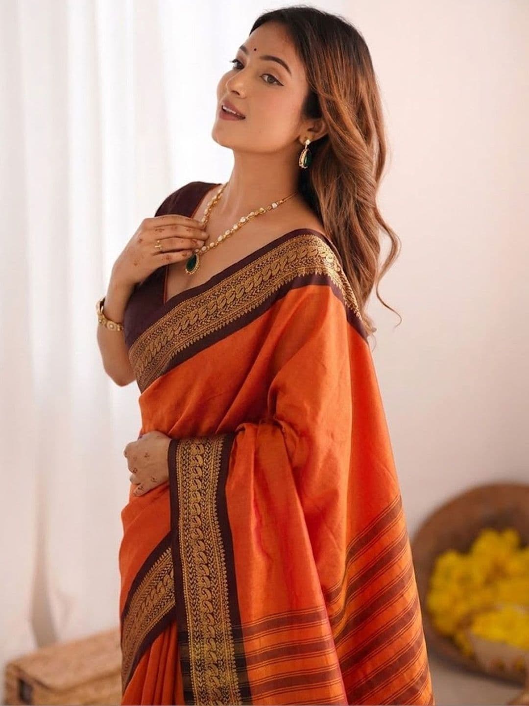 yourwish Ethnic Motifs Zari Silk Cotton Handloom Paithani Saree - view 1