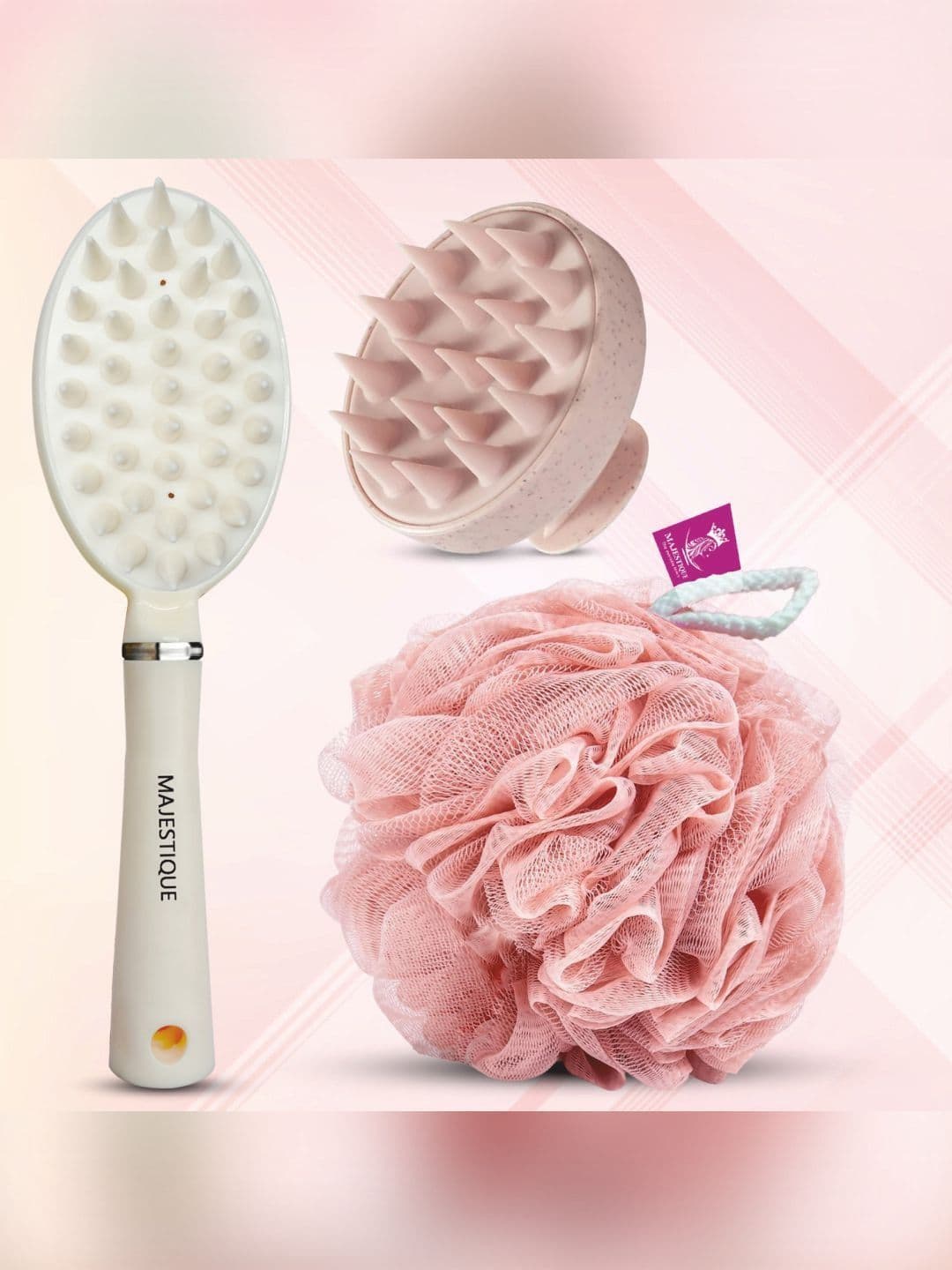 MAJESTIQUE 3-in-1 Bath Set: Scalp Massager Body Scrubber & Loofah for Glowing Skin - view 1