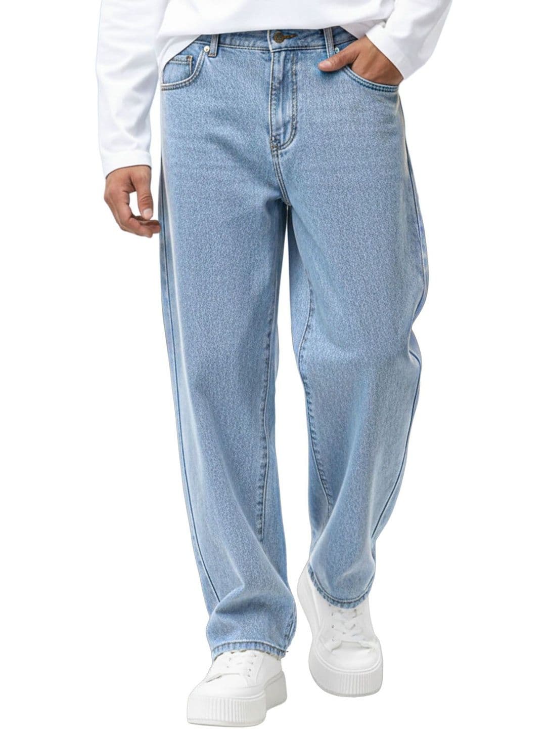 AUSK Men Loose Relaxed Fit Mid-Rise Light Fade Stretchable Jeans - view 1