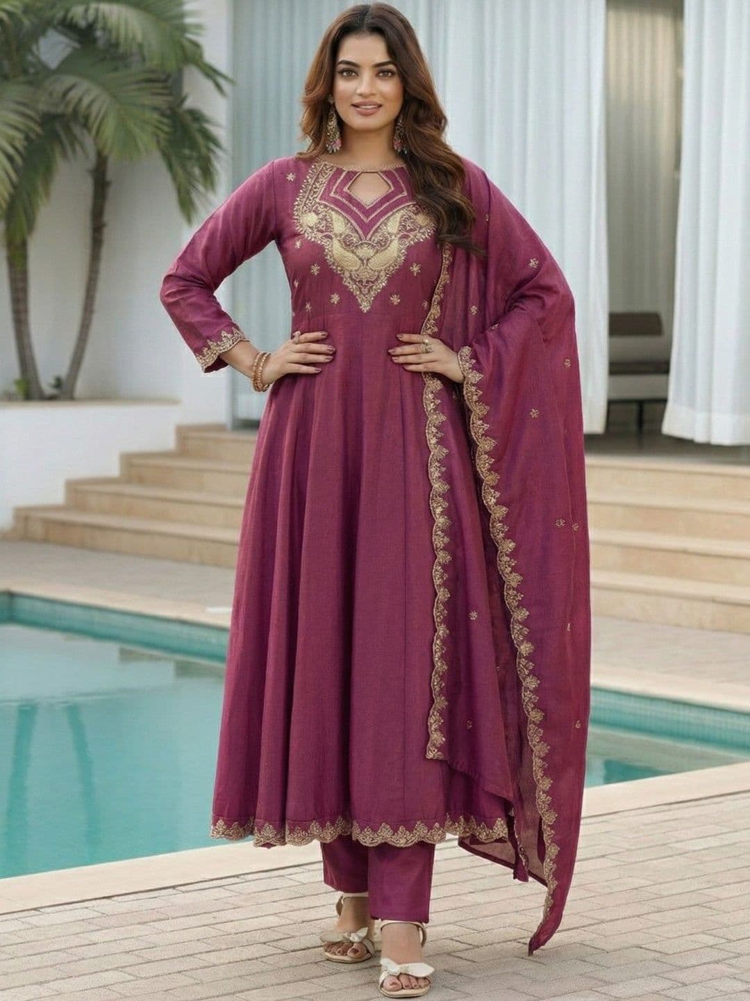 TWINS LADY Women Ethnic Motifs Embroidered Empire Thread Work Kurta with Trousers & With Dupatta - view 1